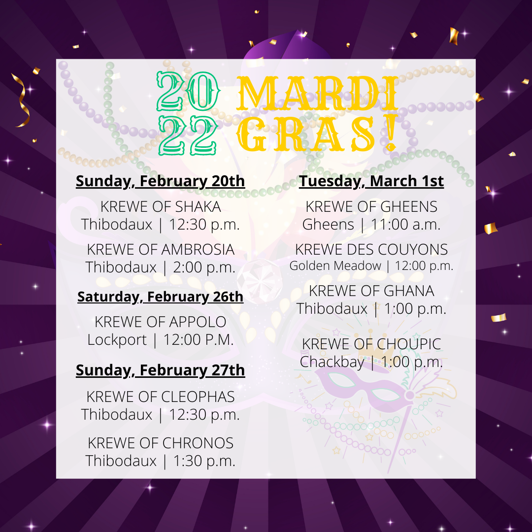 Mobile Parade Schedule 2022 Louisiana's Cajun Bayou Announces 2022 Mardi Gras Parade Schedules! - The  Times Of Houma/Thibodaux