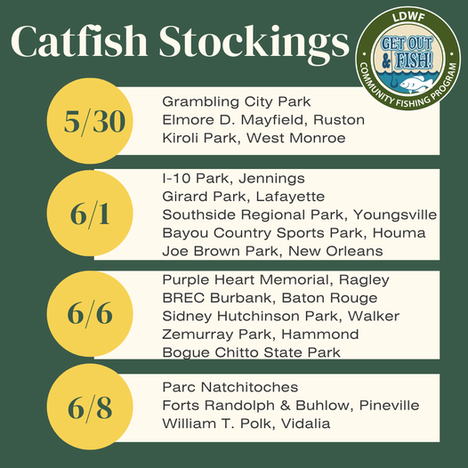 LDWF announce last round of catfish stocking at Get Out & Fish! ponds