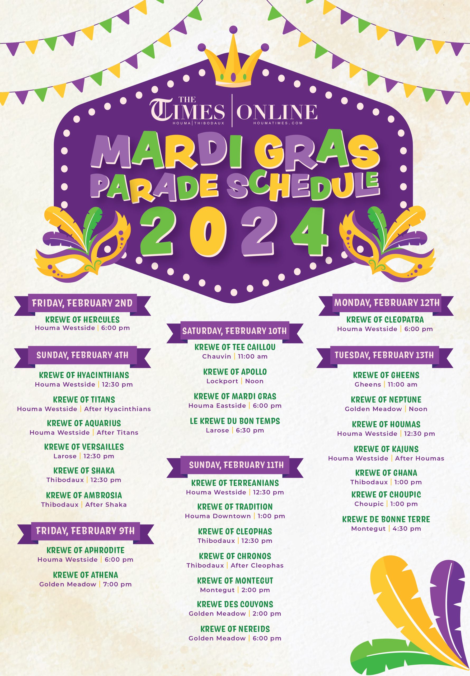 Terrebonne and Lafourche Parade Schedule 2024